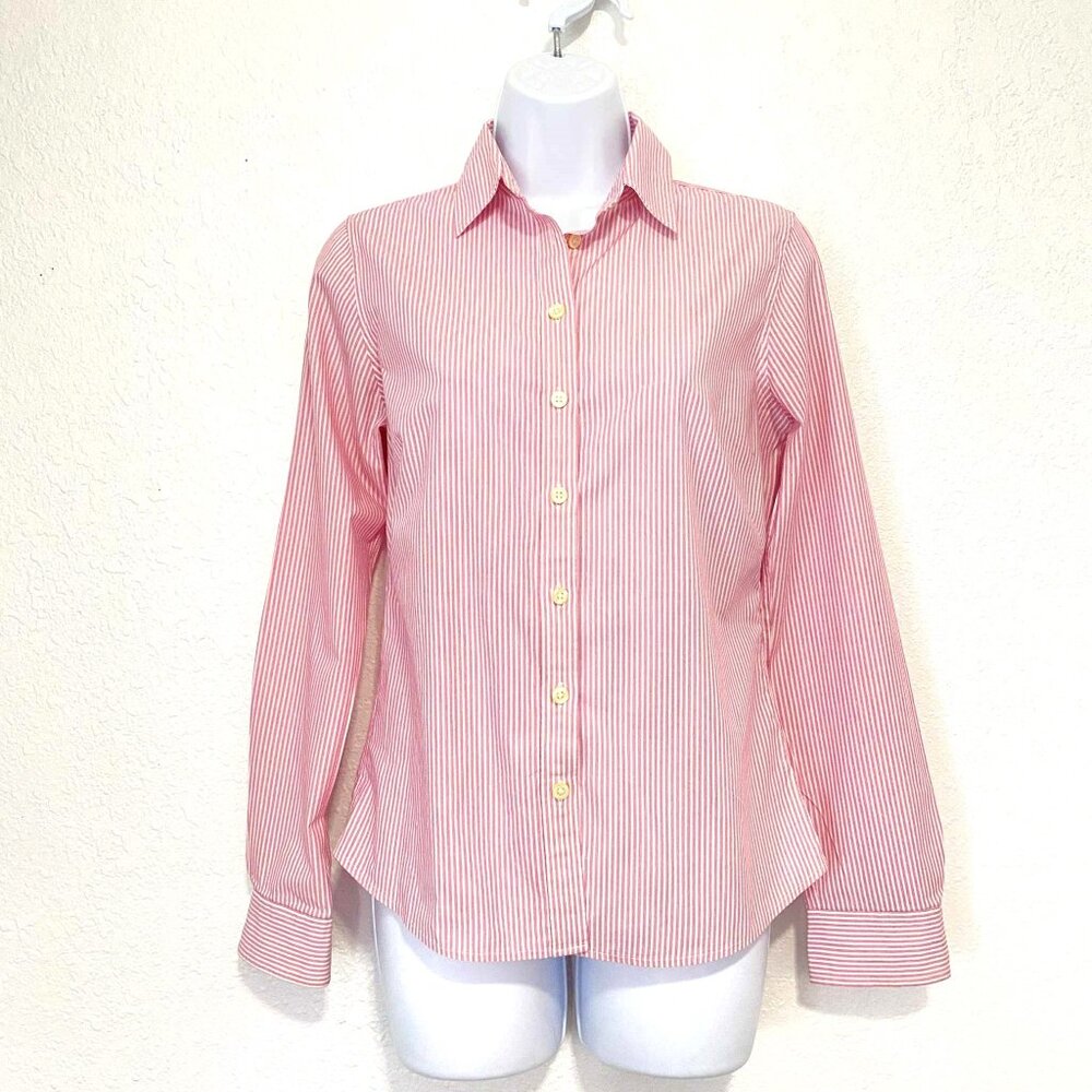 Banana Republic Women's Non-Iron Fitted Pink Striped Button Front Shirt Size 4P